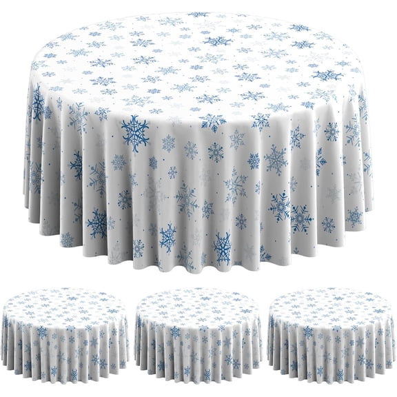 3 Pieces Christmas Snowflake Plastic Party Tablecloth Decorations,Disposable Blue Snowflake White Xmas Round Table Cover Backdrop for Winter Christmas Holiday Party Supplies,84 inch (Blue White)