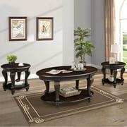 3 Pieces Classic Oval Wood Coffee Table and End Table Sets With Open Storage Shelf for Living Room Office Apartment