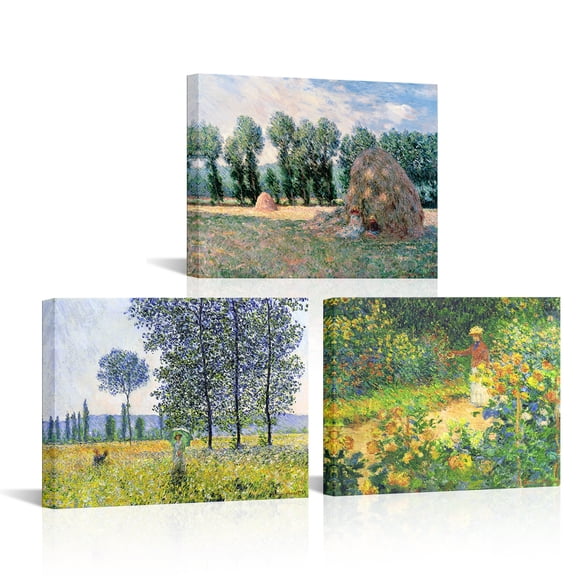 3 Pieces Claude Monet Canvas Wall Art Decor Claude Monet Garden Landscape Pictures Artwork Prints Impressionist Reproduction Painting Modern Framed and Stretched Home Decor for Living Room