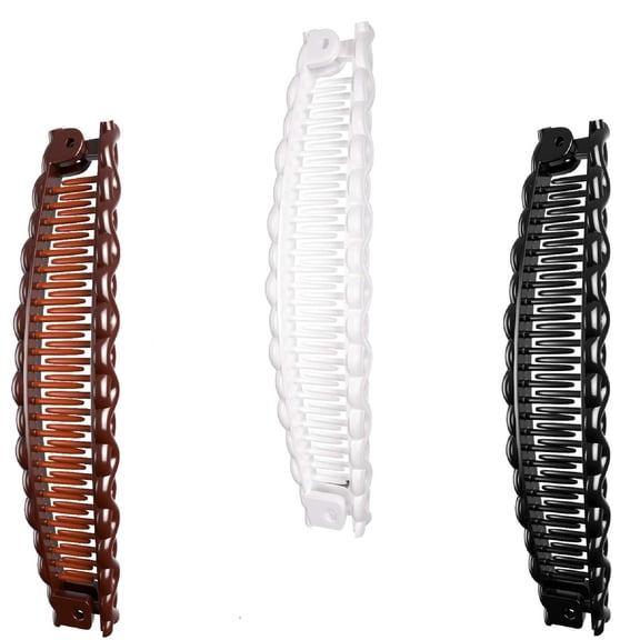 3 Pieces Clincher Combs Banana Combs Banana Clip Grip Comb Fishtail Fish Hair Lady Fish Shape Ponytail Banana Clip Girls Long Women Clamp Accessory (Brown, White, Black)