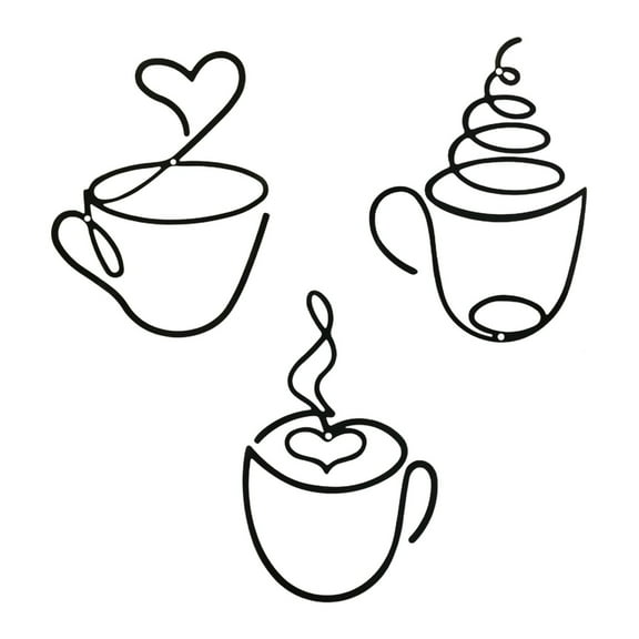 3 Pieces Coffee Cup Metal Wall Art Wire Coffee Bar Hanging Decor Cafe Themed Vintage Rustic Metal Sign for Kitchen Restaurant Shop Home Office Accessories