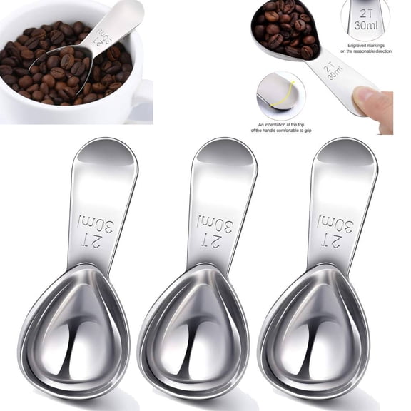3 Pieces Coffee Scoop Tablespoon Measuring Spoons Stainless Steel Coffee Scoops Short Handle Tablespoon for Tea Sugar Kitchen Gifts(30 ml,Silver)