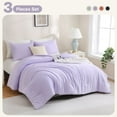 thumbnail image 1 of 3 Pieces Comforter Set, Solid Breathable Quilted Style Bedding Sets, Luxury Fluffy Soft Comforter for All Season (1 Comforter & 2 Pillowcases), Lavender King, 1 of 6