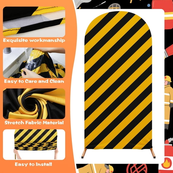 Draw Brick Pattern 3 Pieces Construction Arch Backdrop Cover Set, Brick and Excavator ...