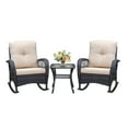 thumbnail image 1 of 3 Pieces Conversation Set, Outdoor Wicker Rocker Patio Bistro Set, Rocking Chair with Glass Top Side Table, 1 of 8