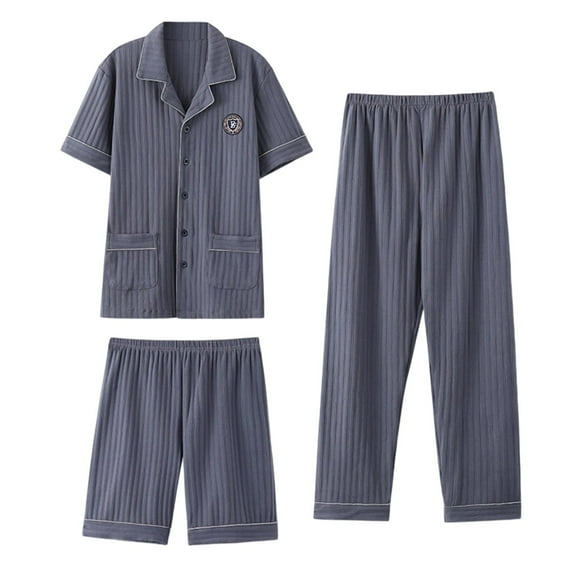 3 Pieces Cotton Pajama Sets for Men’s Athletic Stretch Ultra Soft Textured Thermal Sleepwear Lounge Warm Nightdress Lounge Dressy Sleep Wear for Mens