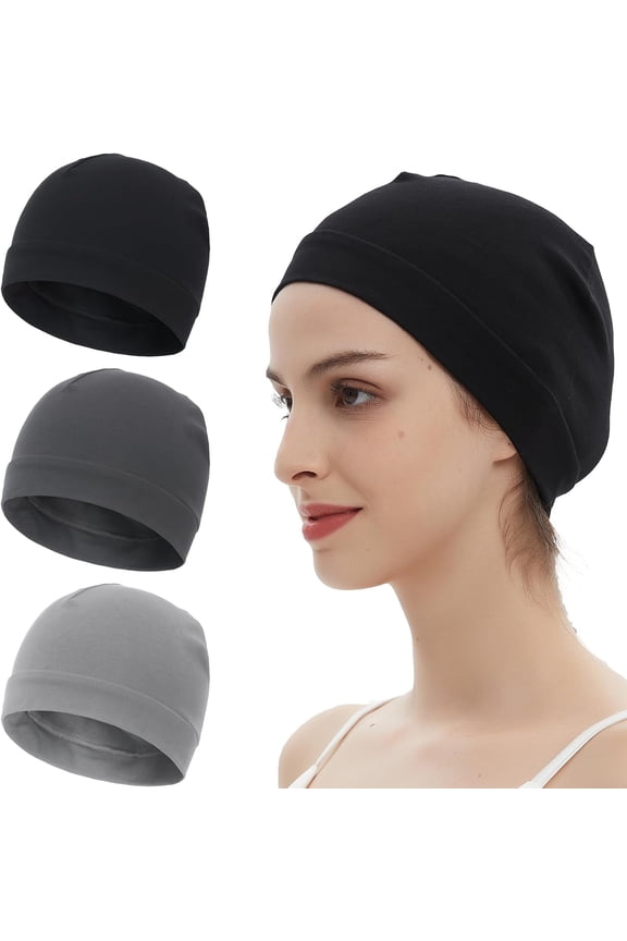 3 Pieces Cotton Skull Caps Beanie for Men Women Lightweigt night Cap Sleep Hats Breathable Helmet Liner