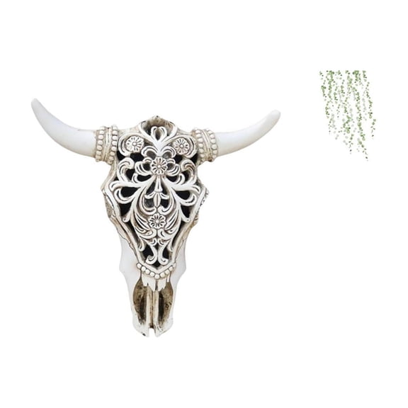 3 Pieces Cow Head Sculpture Plant Leaves Wall Sticker Durable Resin PVC for Farmhouse Bedroom Corridor