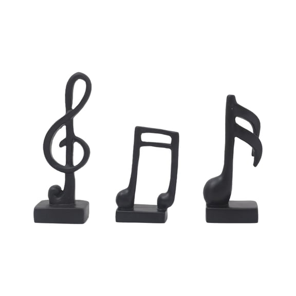 3 Pieces Creative Musical Notes Statues Sculpture Crafts Figurine Resin Music Symbol Ornament for Cabinet Bedroom Desk Black