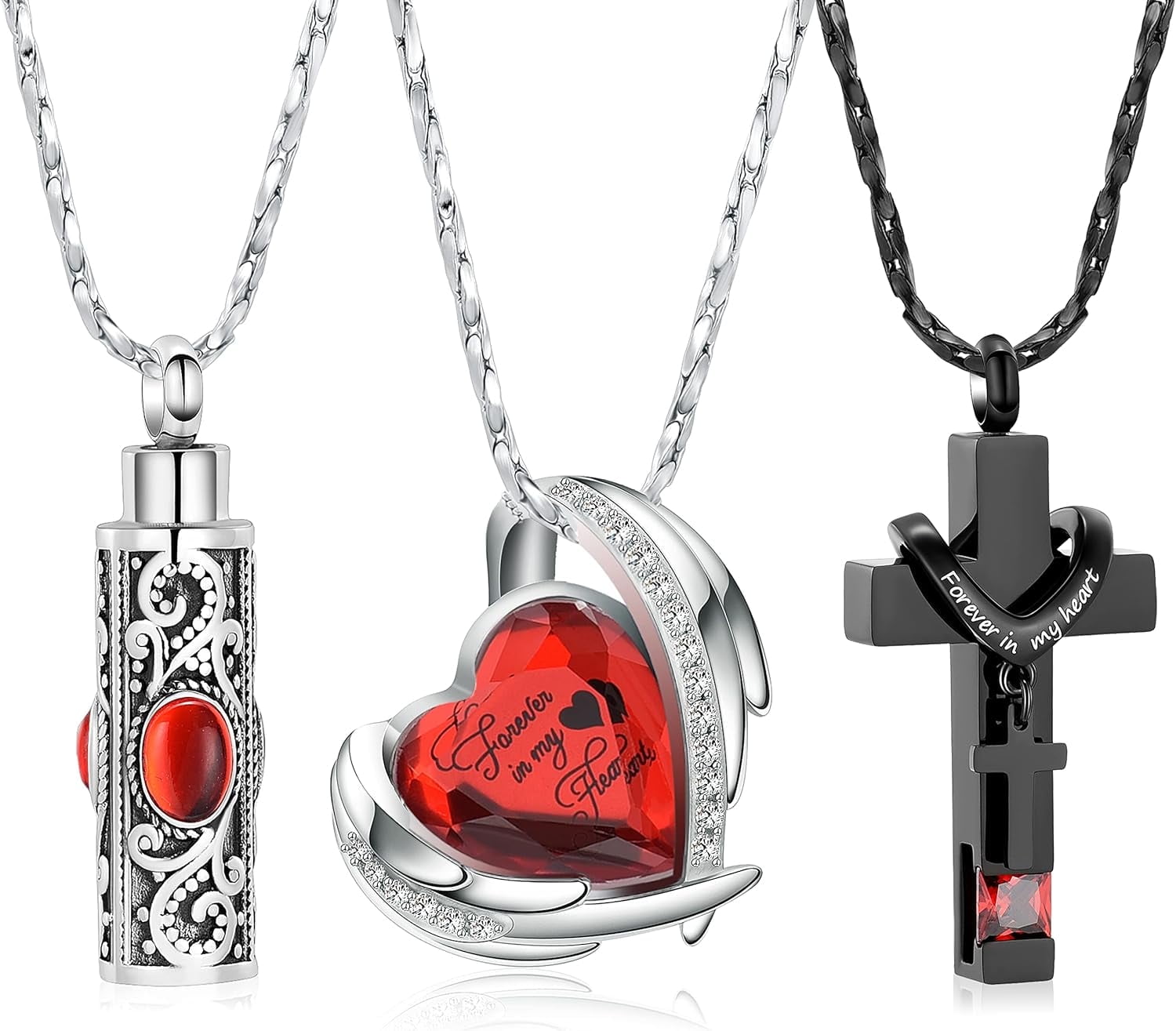 MOSURNSJWY Cremation Jewelry Urn Keychain & Necklace Set – Memorial Keepsake For Ashes, 3 Pack - View #3