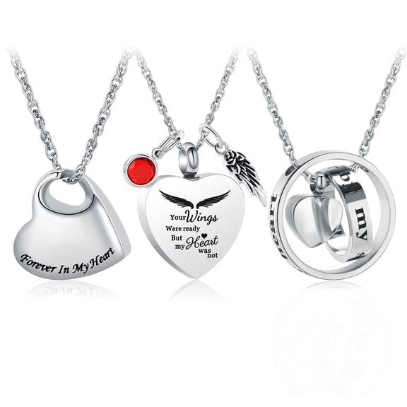 3 Pieces Cremation Urn Necklace for Ashes Keepsake Cremation Jewelry Heart/Teardrop/Circle of Life Urn Necklace Memorial Pendant for Women Men Loved Ones