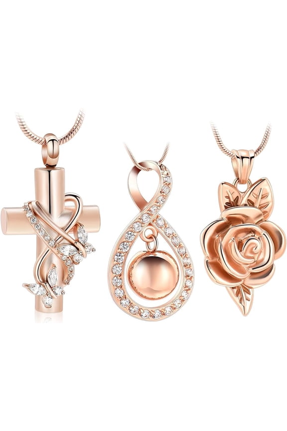 3 Pieces Cremation Urn Necklace for Ashes Keepsake Cross Infinity Flower Ashes Necklace for Women Memorial Locket Ashes Keepsake Necklace