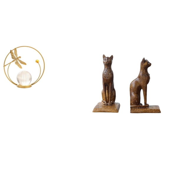 3 Pieces Crystal Ball Sculpture Iron Cat Statue Ornament Resin Material for Home Office Bookend Decor