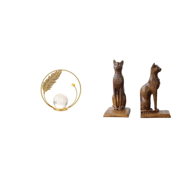 3 Pieces Crystal Ball Statue Cat Figurine Bookend Sturdy Iron Material for Office Living Room Desk Gift