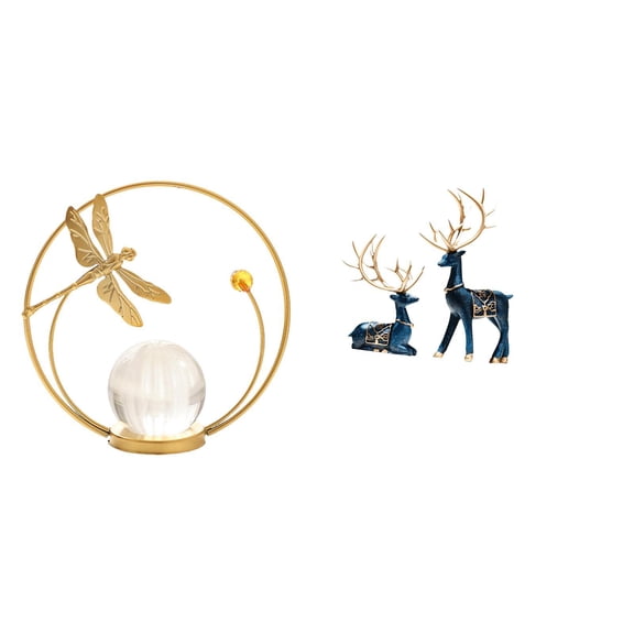 3 Pieces Crystal Ball Statue Elk Deer Figurine Iron Resin Artistic Decor for Living Room Office Bedroom Hallway