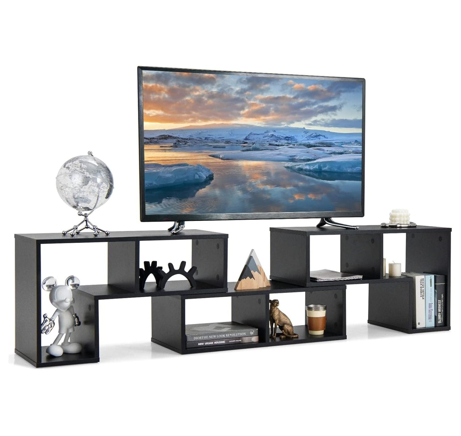 Black Modular 3-Piece TV Stand with Shelves for up to 65" TVs