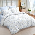 thumbnail image 1 of 3 Pieces Cute Bowknot Comforter Set for Boys Girls Dreamy Princess Style Princess Style Blue Floral Queen Bedding Set Ultra Soft Reversible Garden Flower Comforter with Pillowcases, 1 of 6