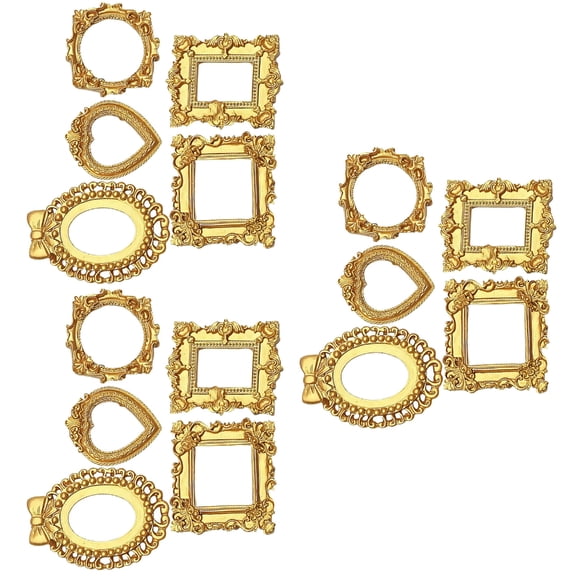 3 Pieces Decorative Golden Frames Featuring Elaborate Motifs For Wall Or Tabletop