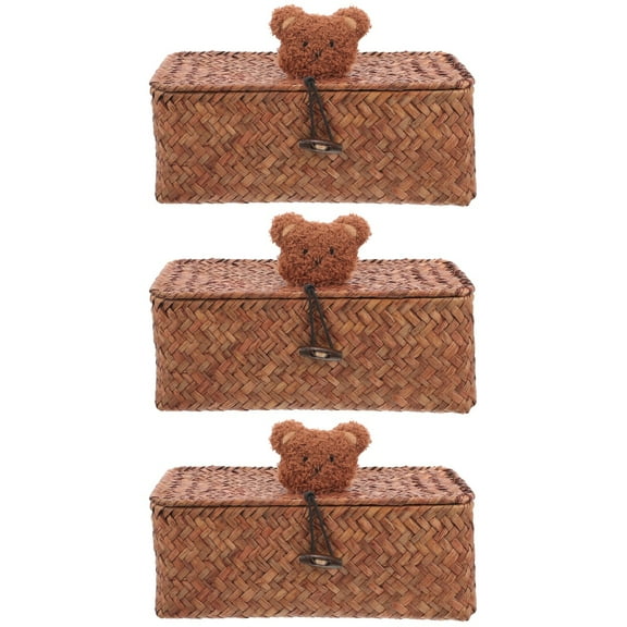3 Pieces Decorative Wicker Basket Straw Storage Box