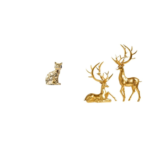 3 Pieces Deer Figurine Cat Statue Shelf Desk Ceramic Resin Modern Art Home Living Room Decor Ornament