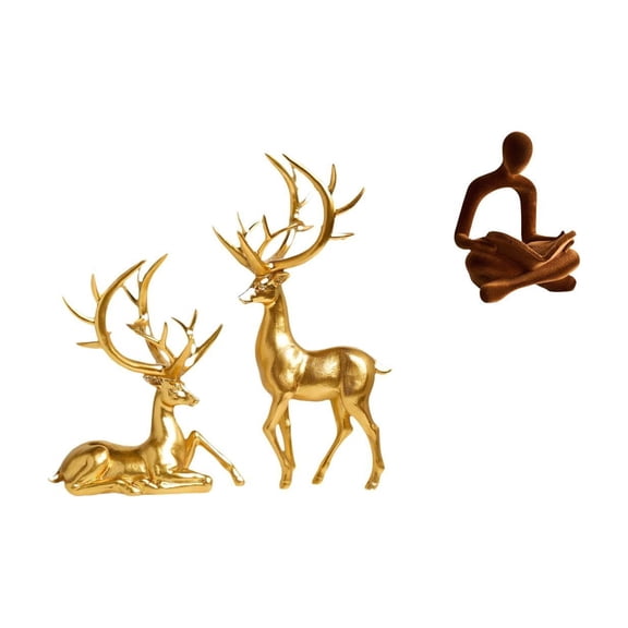 3 Pieces Deer Figurines Resin Creative Modern Design Abstract Thinker Statue for Home Office Art Collection