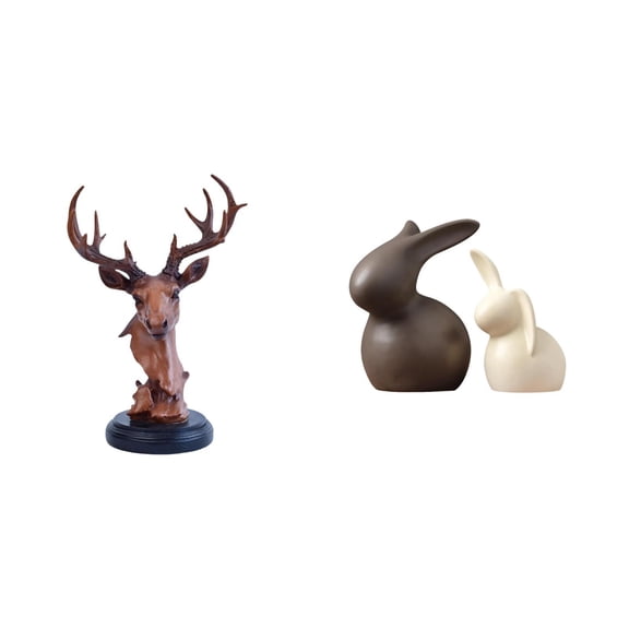 3 Pieces Deer Head Figurine Ceramic Statue Animal Decor Resin Material for Office Living Room Desktop Display