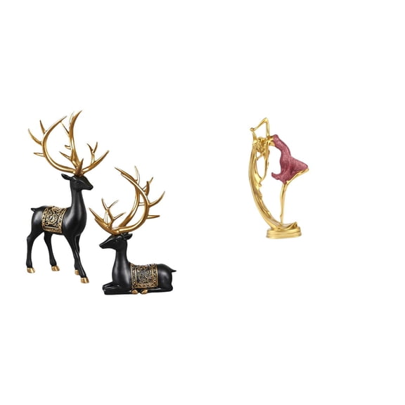 3 Pieces Deer Sculpture Ballerina Dancer Figurine Resin Ornament for Bedroom Office Cabinet Living Room Anniversary Gift