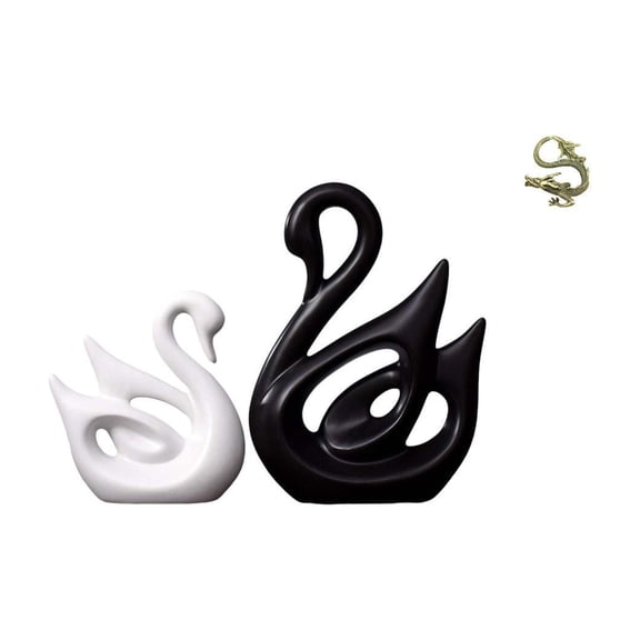 3 Pieces Deer Sculpture Ceramic Swan Brass Ornament Artistic Table Decor for Office Living Room Home