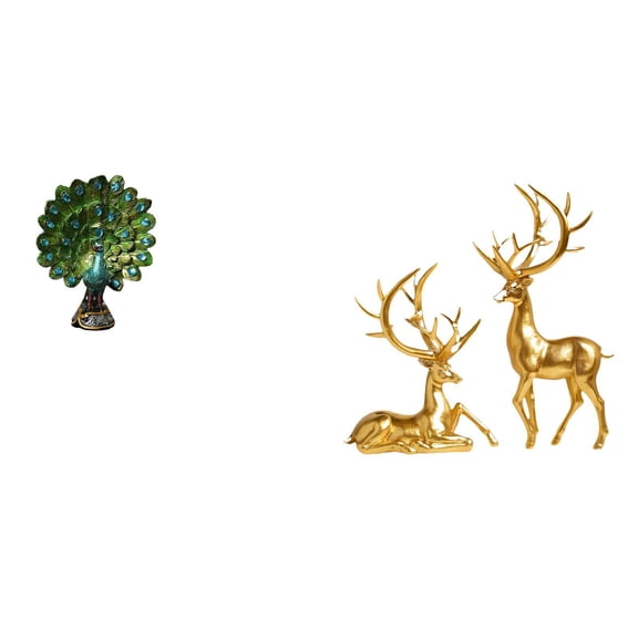 3 Pieces Deer Sculpture Peacock Figurine Desk Ornament Resin Material for Home Office Bookshelf Decoration
