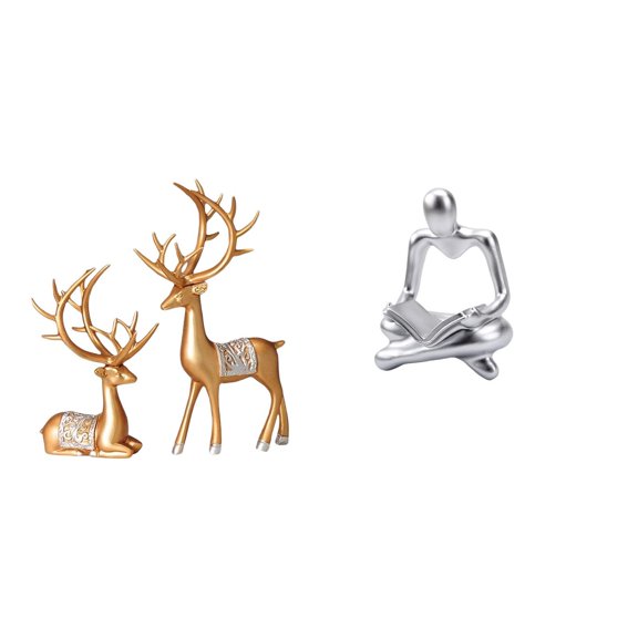 3 Pieces Deer Sculpture Statue Abstract Thinker Figurine Resin Craft for Living Room Bedroom Decoration