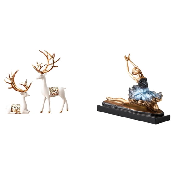 3 Pieces Deer Sculpture Statue Ballet Dancer Figurine Resin Material for Living Room Tabletop Decor