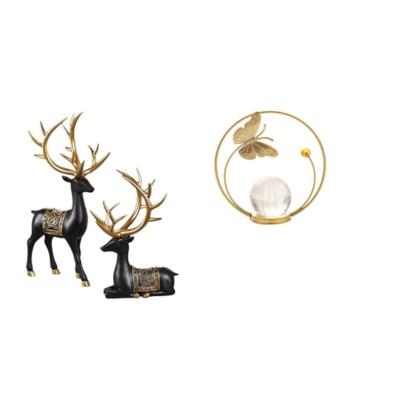 3 Pieces Deer Sculpture Statue Crystal Ball Resin Ornament for Living Room Office Tabletop Decor