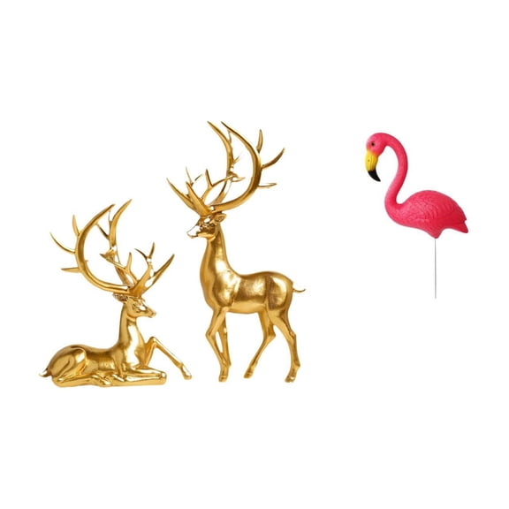 3 Pieces Deer Sculpture Statue Flamingo Garden Stake Resin Material for Home Lawn Garden Decor