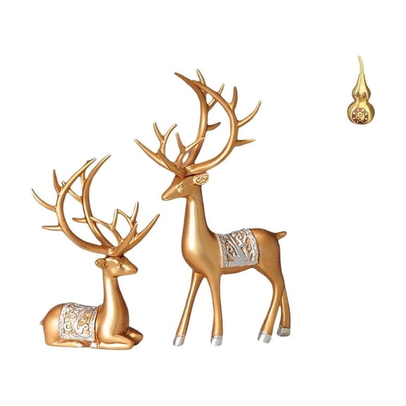 3 Pieces Deer Sculpture Statue Reindeer Figurine Brass Resin Material for Home Decor Collectors Tabletop Display