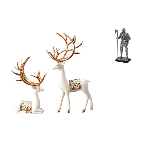 3 Pieces Deer Sculpture Statue Reindeer Knight Collectible Resin Tabletop Decor for Entryway Fireplace Bedroom