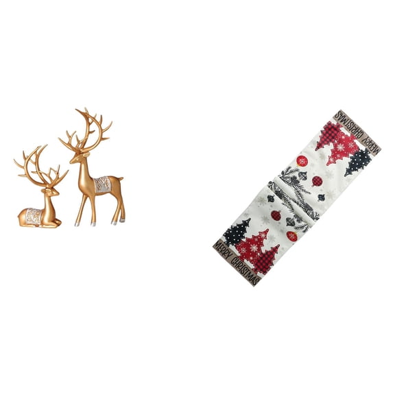 3 Pieces Deer Sculpture Table Runner Ornament Seasonal Resin Polyester Holiday Living Room Decor