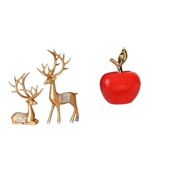 3 Pieces Deer Statue Collectable Art Figurine Ceramic Material Unique Design Gift for Wedding Anniversary Family Friends