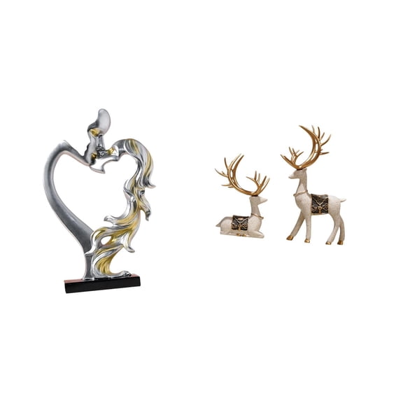 3 Pieces Deer Statue Couple Figurine Modern Resin Collectible Ornament for Anniversary Office Home Display