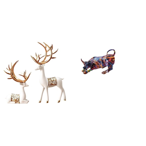 3 Pieces Deer Statue Reindeer Sculpture Bull Ornament Modern Resin Artwork for Bedroom Tabletop Collection