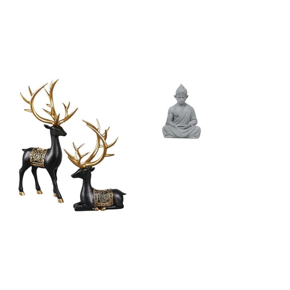 3 Pieces Deer Statue Sculpture Buddha Monkey Resin Craftsmanship Modern Style Living Room Garden Cabinet Display