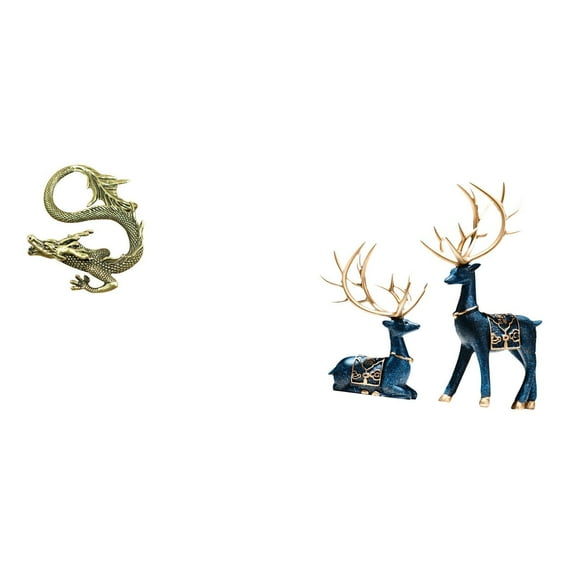 3 Pieces Desktop Brass Mini Chinese Figurine Elk Deer Sculpture Retro Resin Ornament for Living Room Decoration