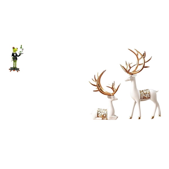 3 Pieces Desktop Figurine Waiter Frog Reindeer Animal Resin Material Tabletop Ornament for Birthday Gift Home Shelf