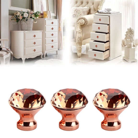 3 Pieces Diamond Crystal Glass Cabinet Drawer Knobs, Single Hole Circular Rose Handles for Furniture and Wardrobe Doors