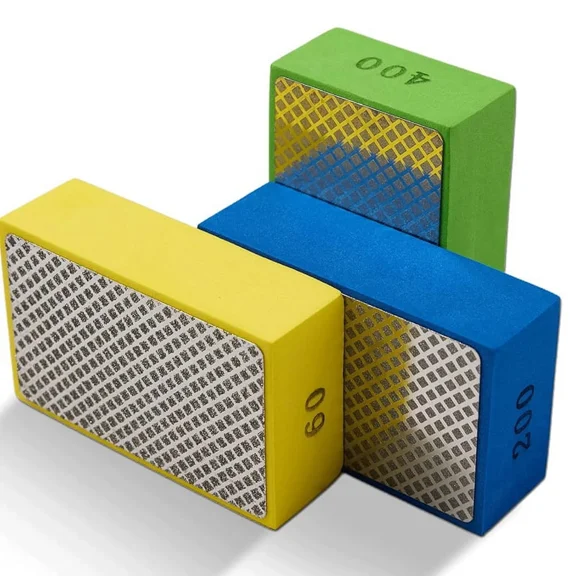 3 Pieces Diamond Hand Polishing Pads Foam Backing Sanding Blocks 60 200 400 Grit Diamond Polishing Pads for Ceramic Tile Glass Wood Marble Grinding Sanding Pad