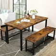3Pieces Dining Table Set with 2 Benches Dining Table Set for 4 Wood