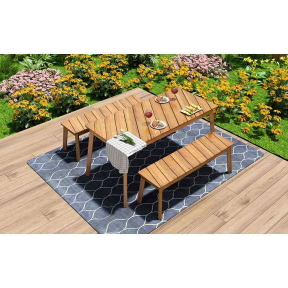 3 Pieces Dining Table Set, Picnic Table Bench Set for 4-6 People, Picnic Beer Table for Patio, Porch, Garden, Poolside, Natural