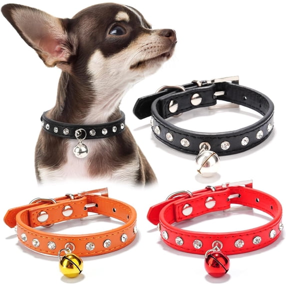 3 Pieces Dog Collar for Small Dogs with Bell Rhinestone Chihuahua Collar Puppy Collars Cute Bling Diamond Pet Kitten Collar Adjustable Pet Cat Doggie Collar Pink Rose S