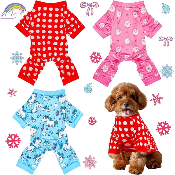 3 Pieces Dog Pajamas Puppy Soft Pets Clothes Dog Jumpsuit for Small Medium Large Pets Cute Apparel Bodysuits for Girl and Boy, 3 Styles(S Fits 3.3-5.5 lbs)