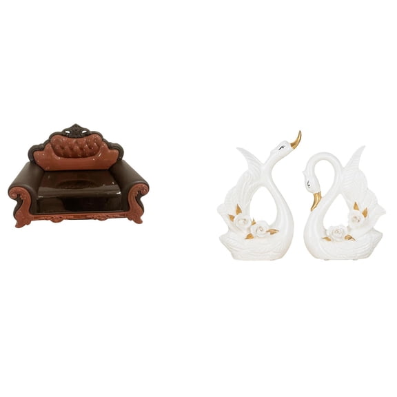 3 Pieces Doll Miniature Sofa Swan Figurine Ceramic Material Decorative Set for Dollhouse Living Room Shelf Display