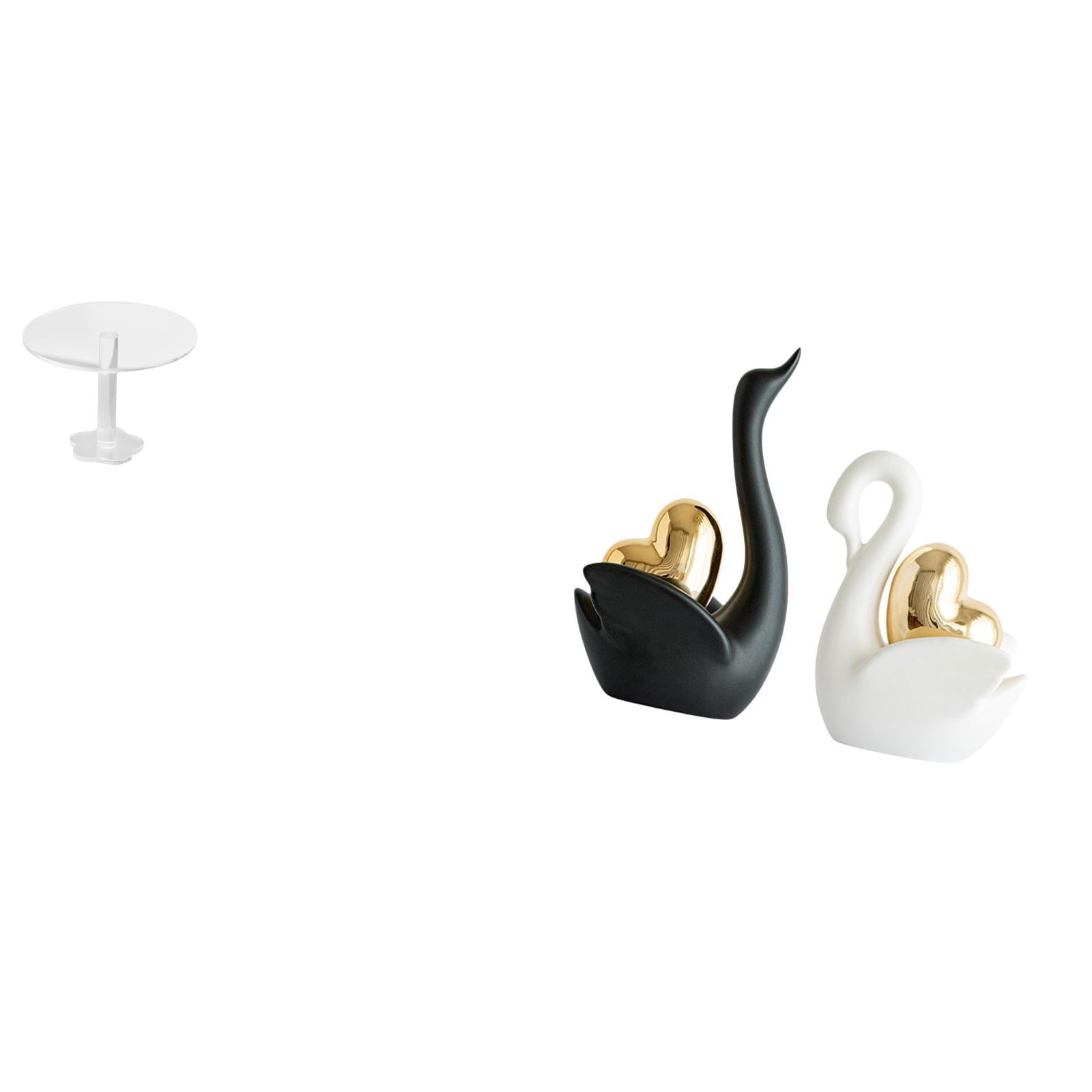 3 Pieces Dollhouse Round Desk Swan Statue Tabletop Ornament Acrylic Ceramic Material Living Room Decoration